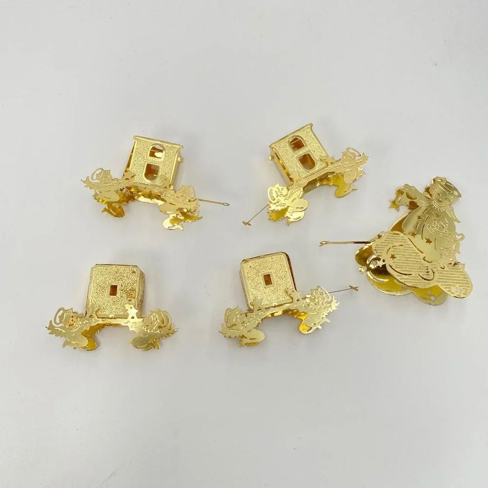 Vintage Gold Filigree Metal Angel and Carriage Christmas Ornament Set‎ 5pc